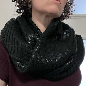 Calvin Klein Twisted Infinity Scarf/Cowl Neck Scarf - Black Metallic Knit